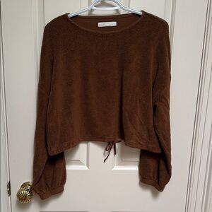 Oak + Fort sz M cropped oversize brown coffee top w drawstrings